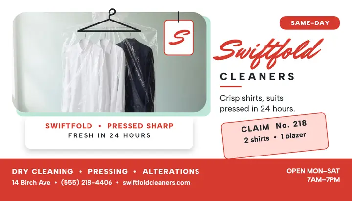 Swiftfold Cleaners hanger cover card template