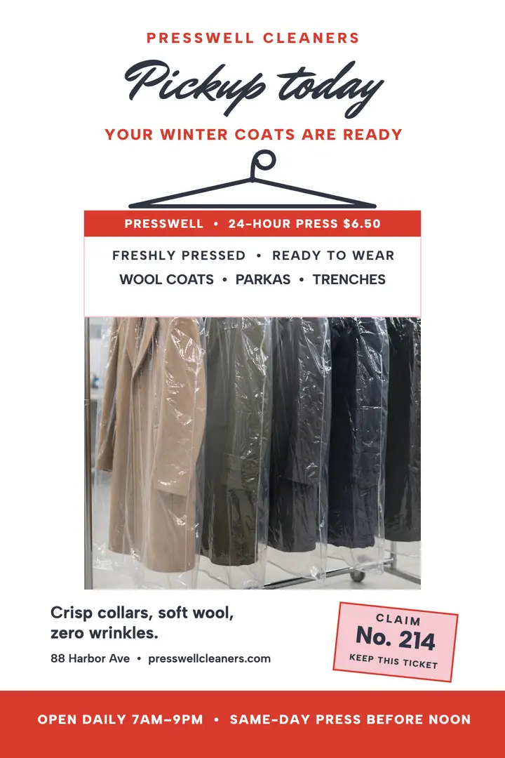 Presswell coat pickup poster template