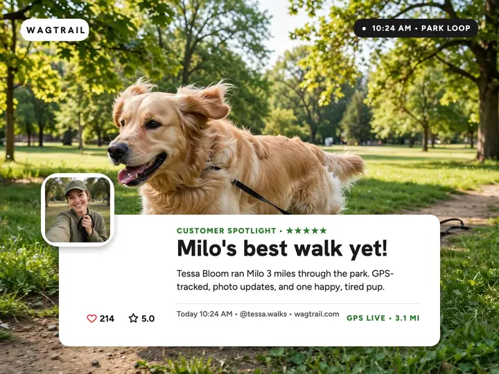 Wagtrail walker spotlight review slide: dog walking review slide template