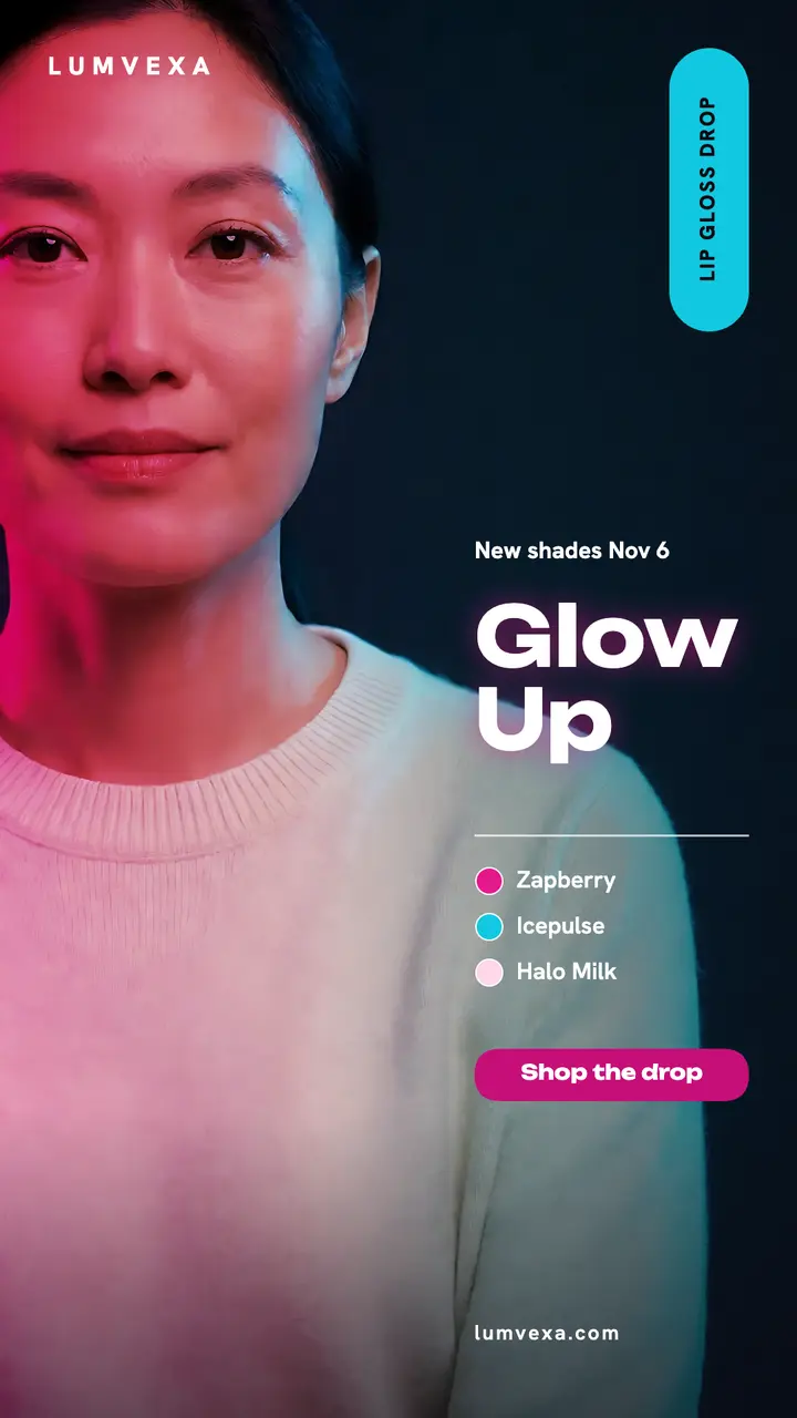 Lumvexa Glow Up lip gloss launch story template