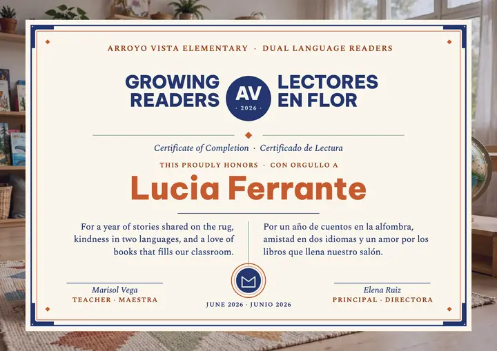 Dual Language Readers bilingual certificate template