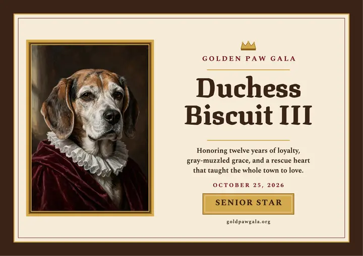 Duchess Biscuit royal rescue gala certificate: pet award certificate template