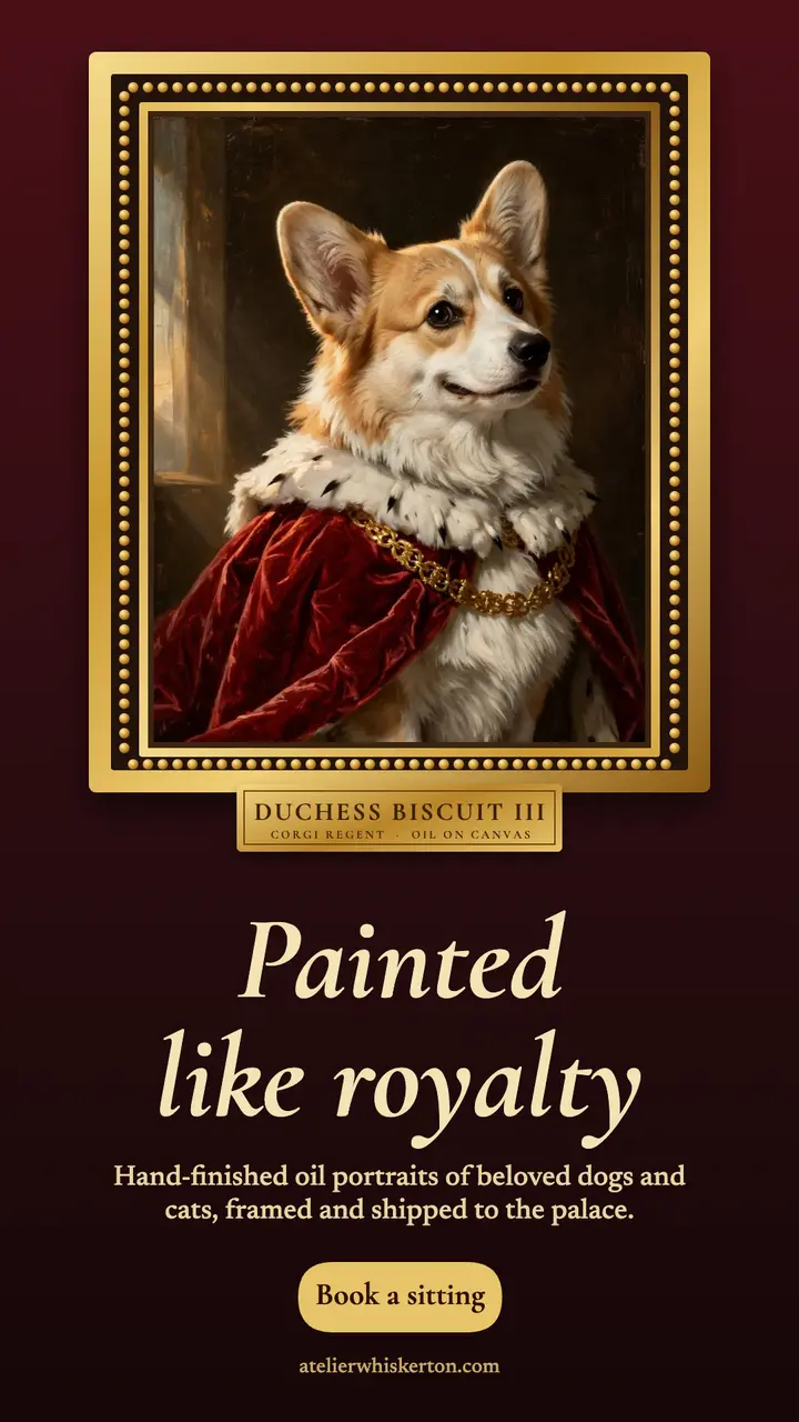 Royal pet portrait commission instagram story: pet portrait story template