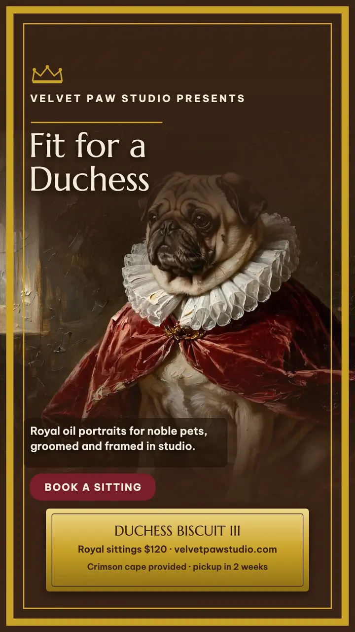 Duchess pug royal portrait story template