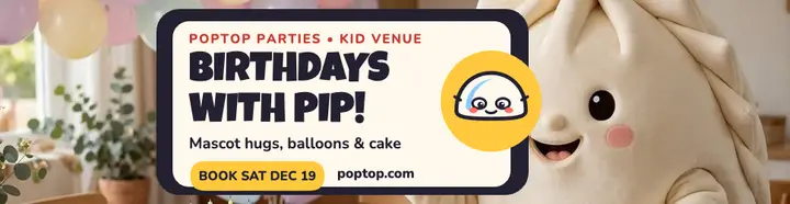 Poptop kid birthdays with dumpling mascot template