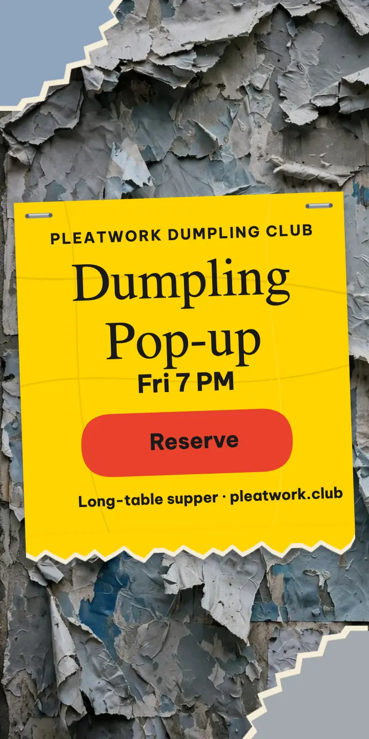 Pleatwork dumpling pop-up half-page ad, torn poster wall template