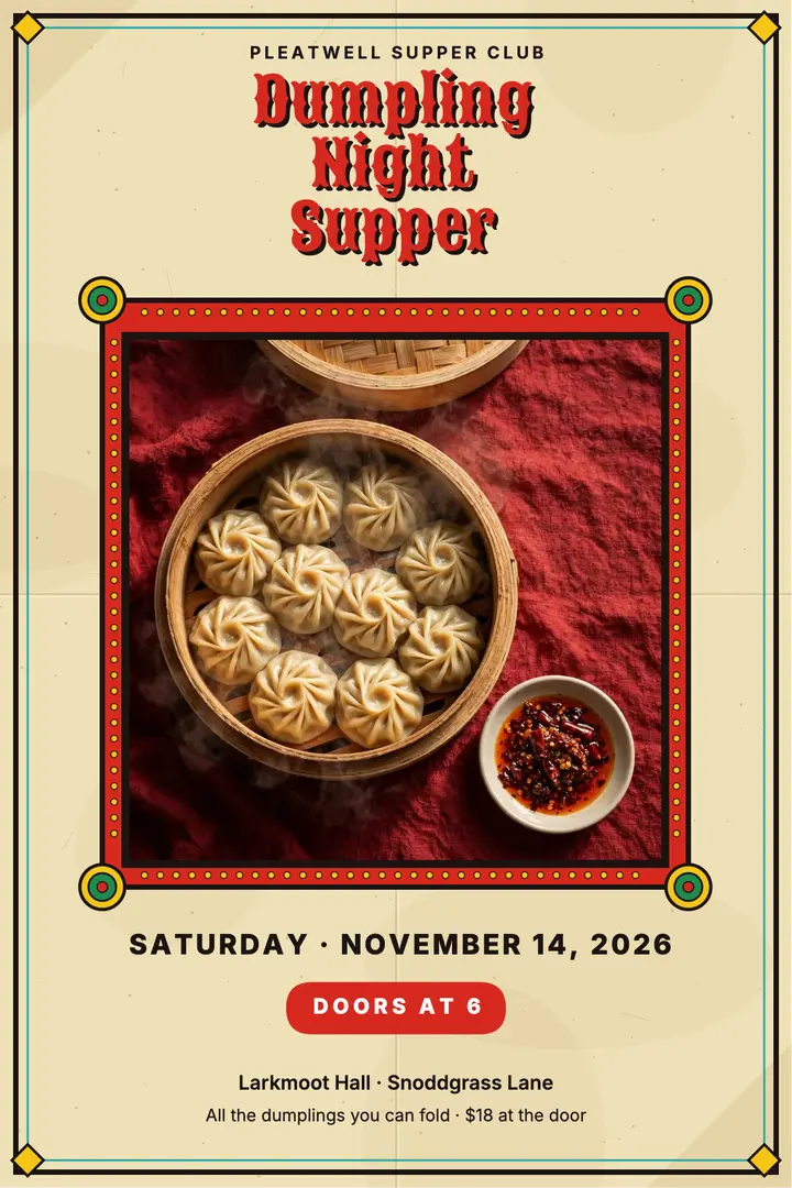 Pleatwell dumpling supper night matchbox label poster template