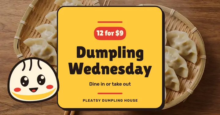 Dumpling Wednesday special, mascot Facebook post template