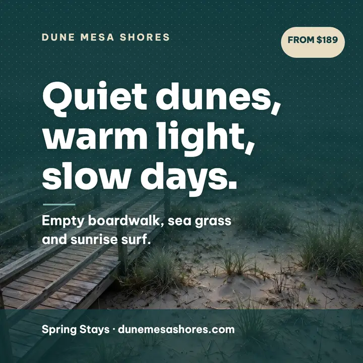 Dune Mesa Shores beach stay promo template