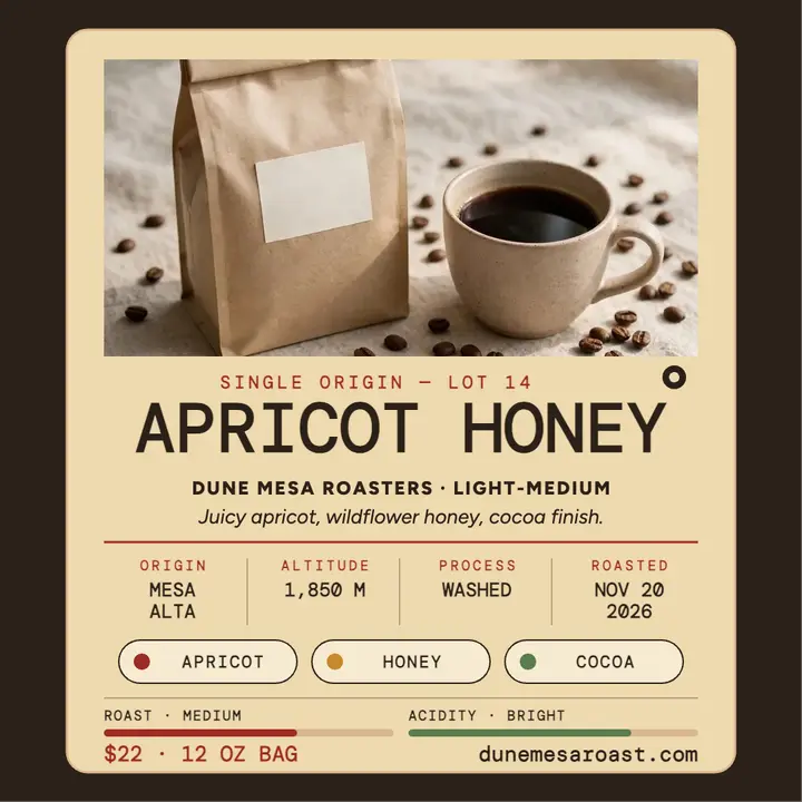 Dune Mesa coffee tasting notes card template