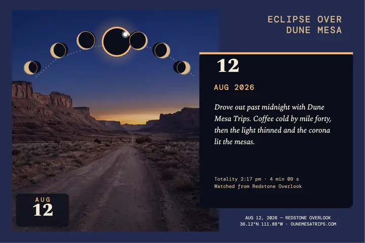 Dune Mesa eclipse trip postcard: eclipse trip postcard template
