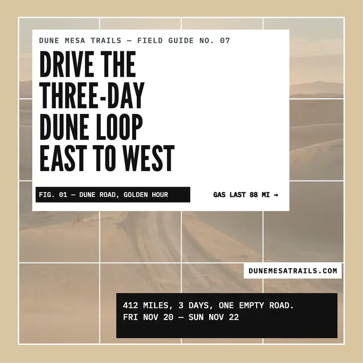 Dune Mesa three-day loop grid post template