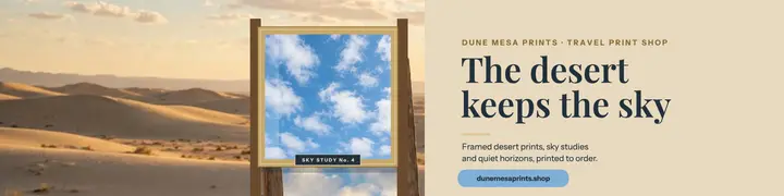 Dune Mesa desert mirror shop banner: travel print shop banner template