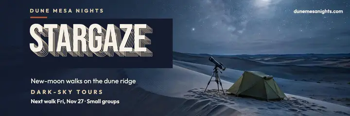 Dune Mesa Nights stargazing header: stargazing tour header template