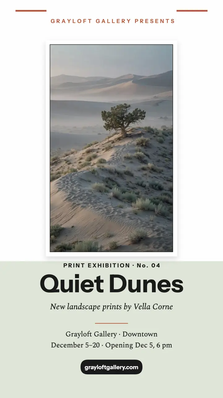 Quiet Dunes print exhibition story template