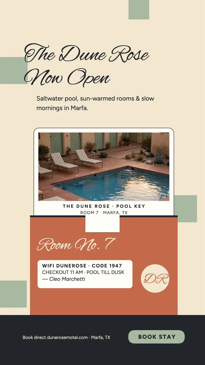 Dune Rose motel opening keycard story template