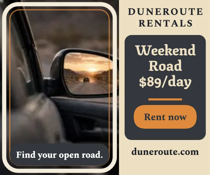 Duneroute desert mirror road-trip ad template