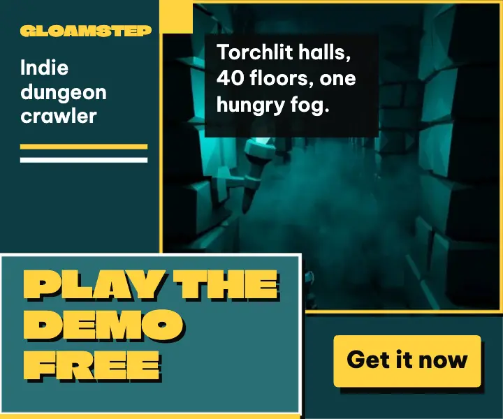 Gloamstep dungeon crawler demo ad template
