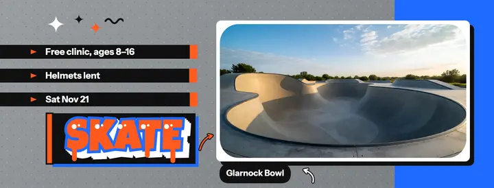 Free youth skate clinic Facebook cover, graffiti throw-up template
