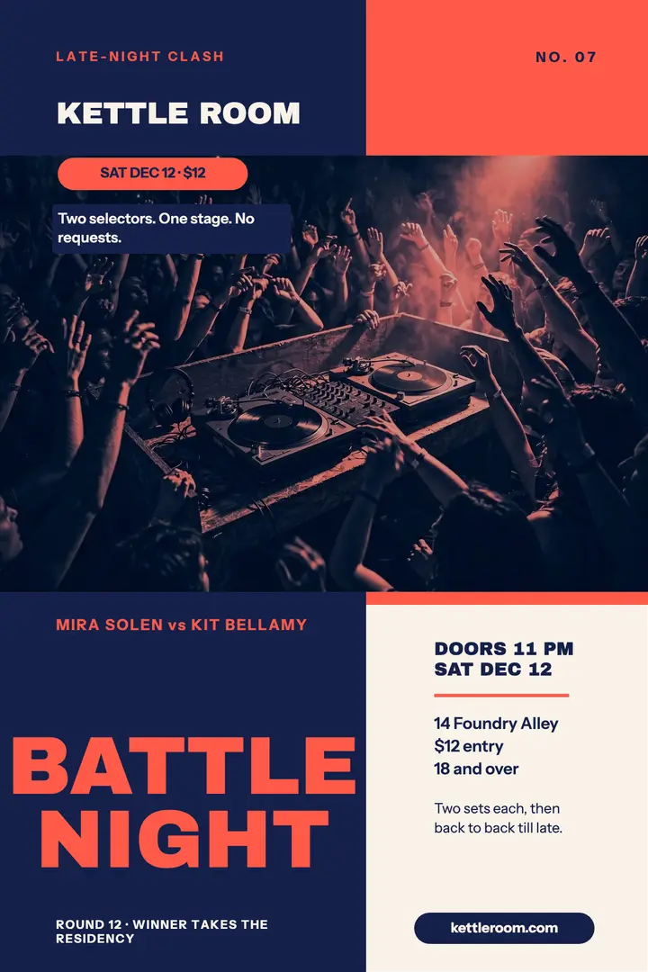 Kettle Room DJ battle night poster template