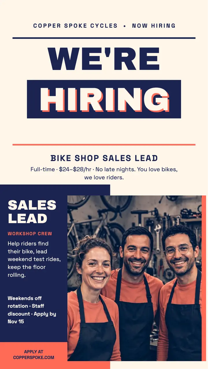 Copper Spoke Cycles hiring story template