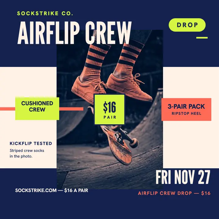 Sockstrike Airflip crew sock drop template