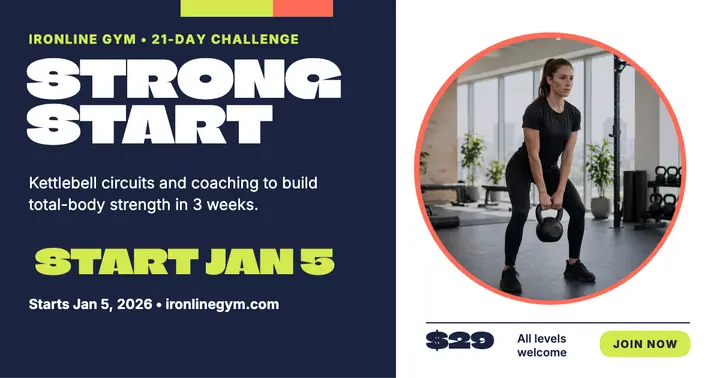 Ironline Gym 21-day strong start post: gym challenge post template