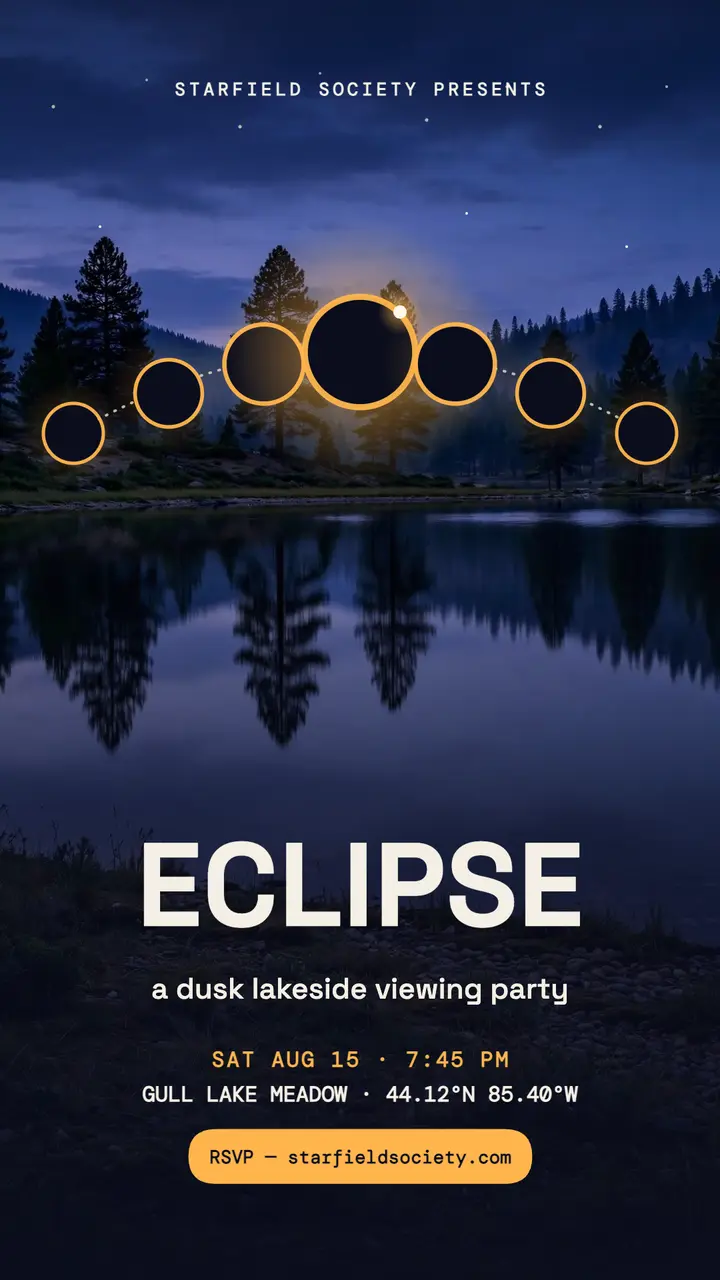 Dusk eclipse lakeside viewing party story: eclipse viewing party story template