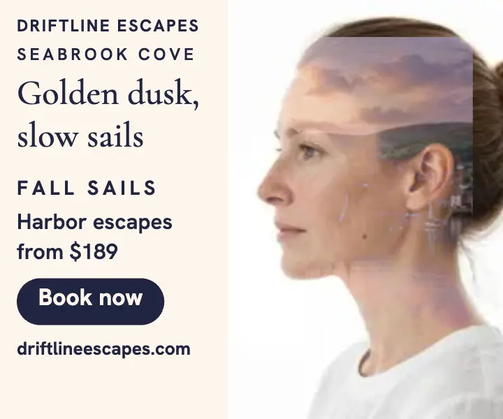 Driftline Escapes dusk harbor travel ad template