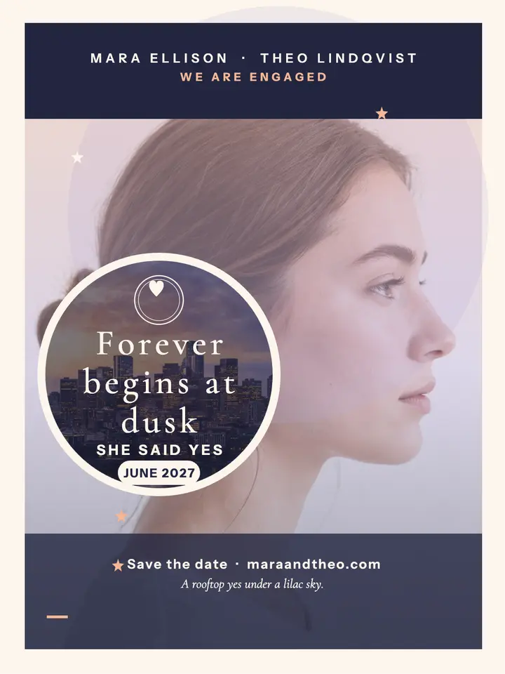 Dusk profile engagement portrait: engagement announcement portrait template