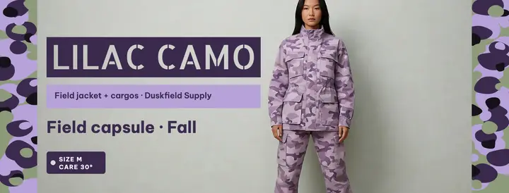 Duskfield Supply lilac camo capsule cover template