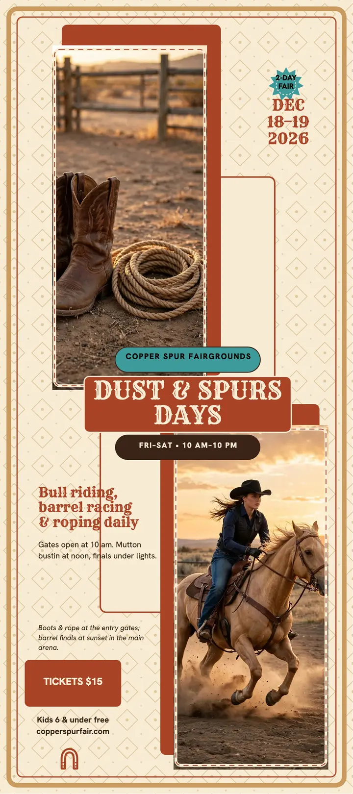 Dust and Spurs rodeo fair rack card template