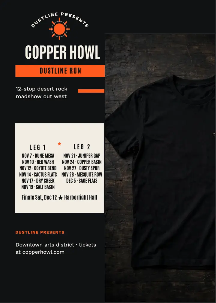 Copper Howl Dustline Run tour invitation: tour dates invitation template