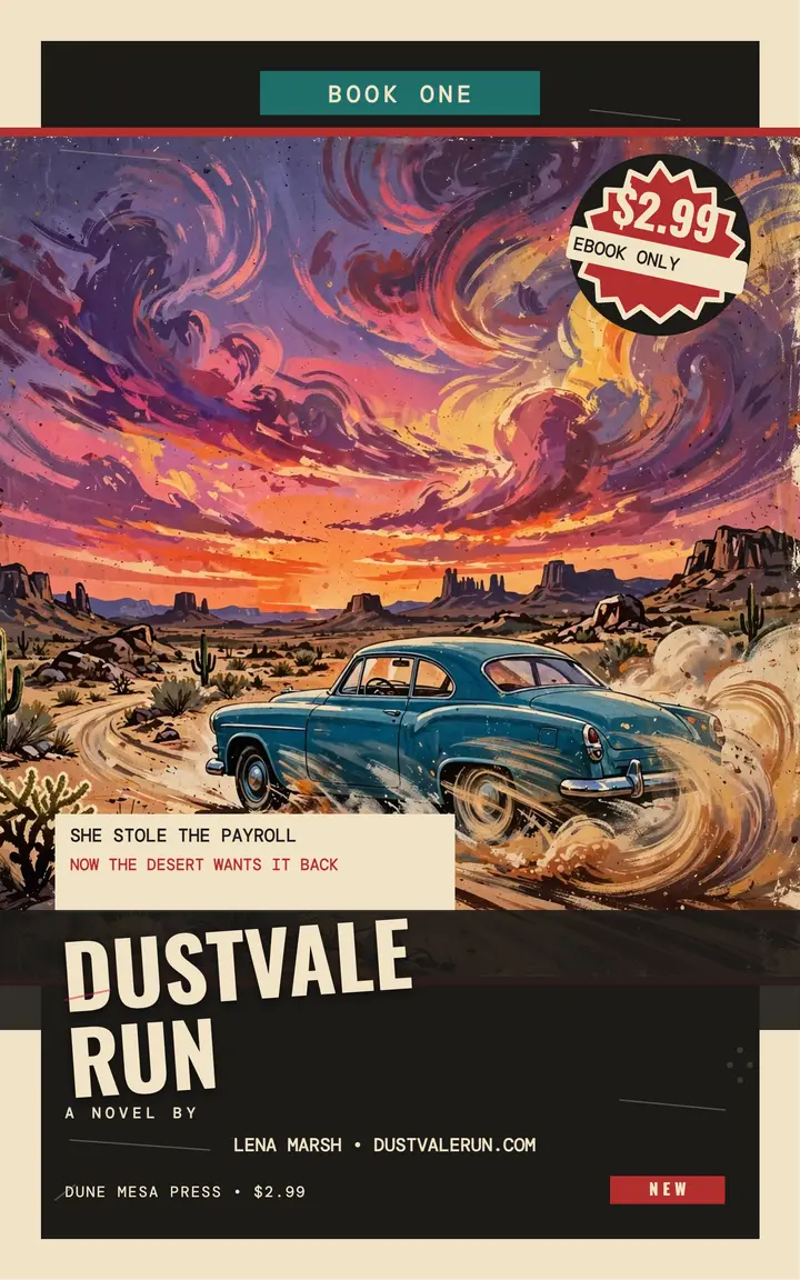 Dustvale Run desert heist pulp cover template