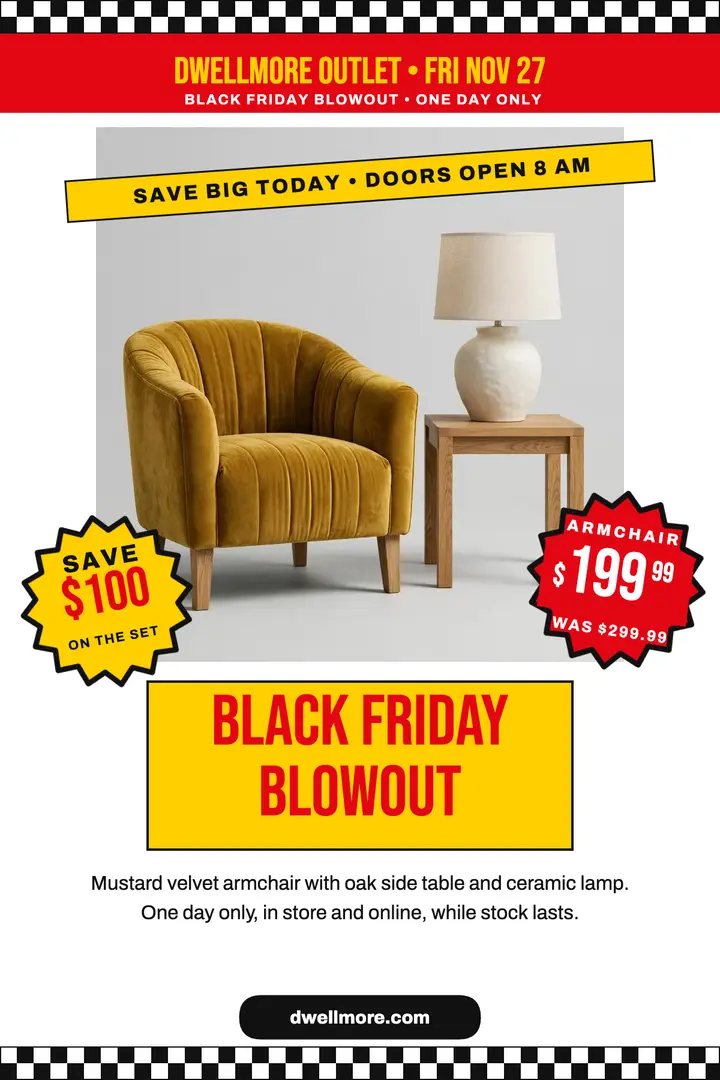 Dwellmore Outlet Black Friday sale poster template