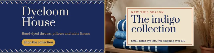 Dyeloom House indigo throws Etsy shop banner: etsy shop banner textile collection template