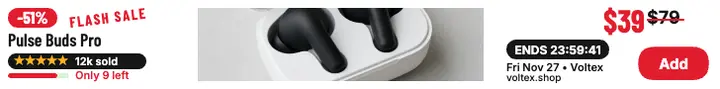 Voltex earbuds Black Friday flash sale card template