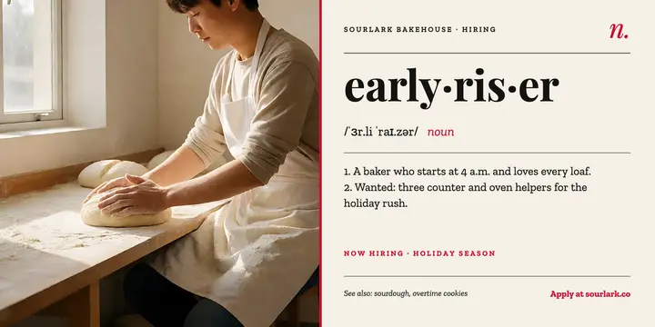 Sourlark Bakehouse early riser hiring post: bakery hiring post template