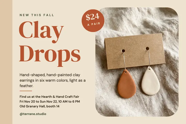 Terrane Studio clay earring postcard: craft fair postcard template