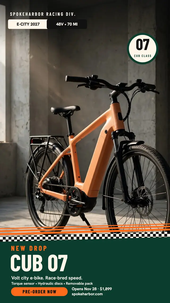 Spokeharbor Cub 07 e-bike racing story template