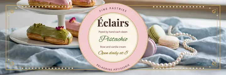Pelagrine éclair pâtisserie Rococo header: patisserie x header template