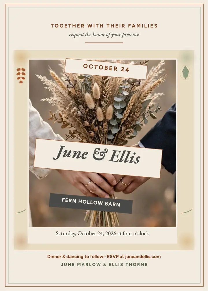 June and Ellis fall botanical invitation template