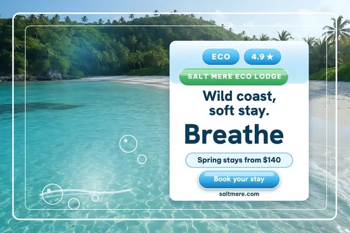 Saltmere Eco Lodge aqua postcard template