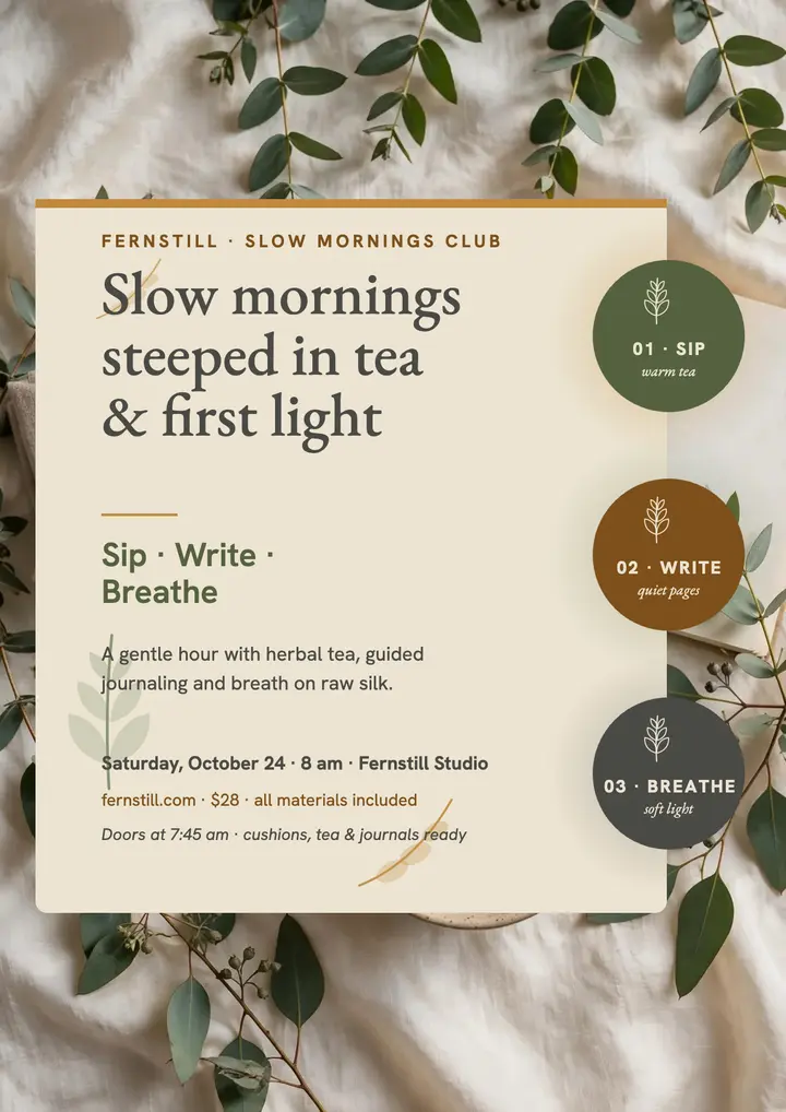 Fernstill slow mornings ritual flyer template