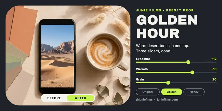 Golden Hour edit recipe, Junie Films template