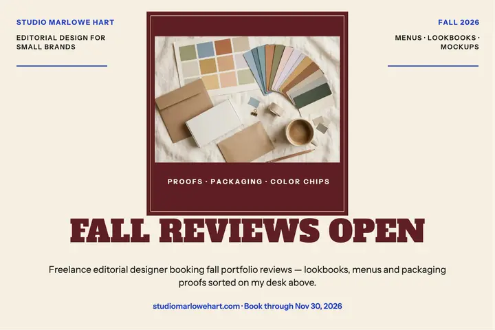 Studio Marlowe Hart fall reviews postcard: designer fall reviews postcard template
