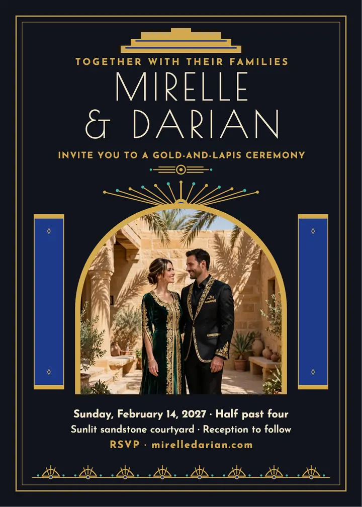 Mirelle and Darian Egyptian gold invitation template