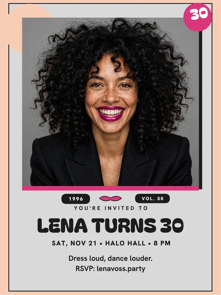 Lena's 30th dance party portrait invite template