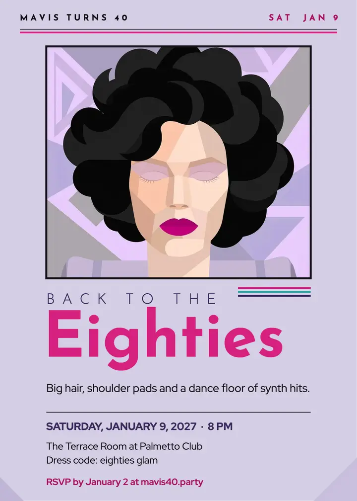 Mavis turns 40 eighties birthday invitation template