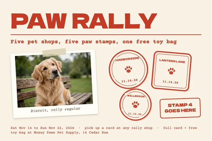 Paw Rally pet shop stamp rally postcard template
